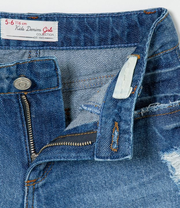 Calça Mom Infantil em Jeans com Puídos - Tam 1 a 5 anos Azul 3
