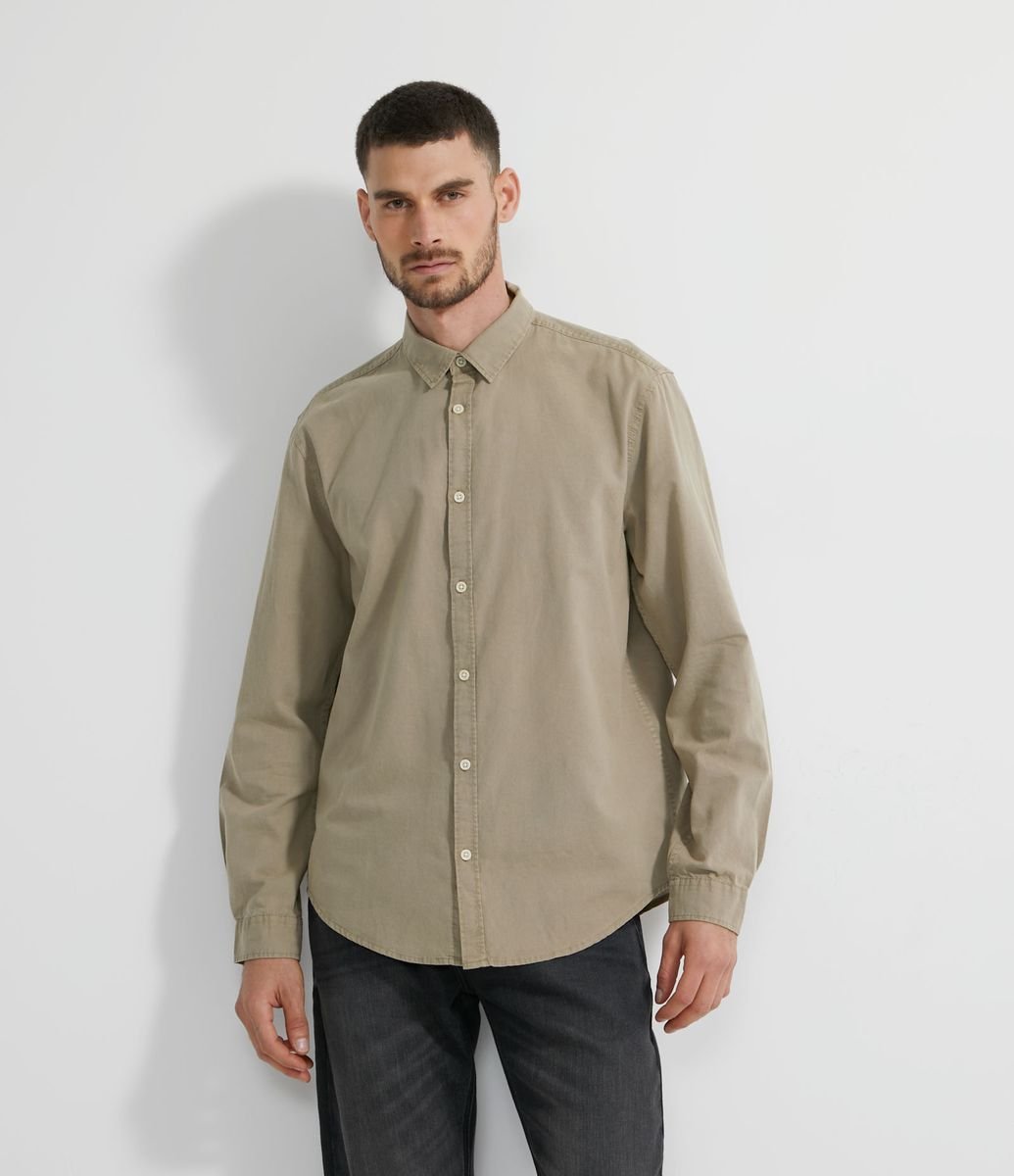Camisa Manga Longa em Oxford com Efeito Lavado Menor preço em Camisa Manga Longa em Oxford com Efeito Lavado
