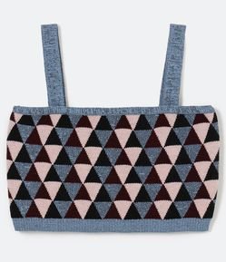 Blusa Super Cropped em Tricô Jacquard de Triângulos
