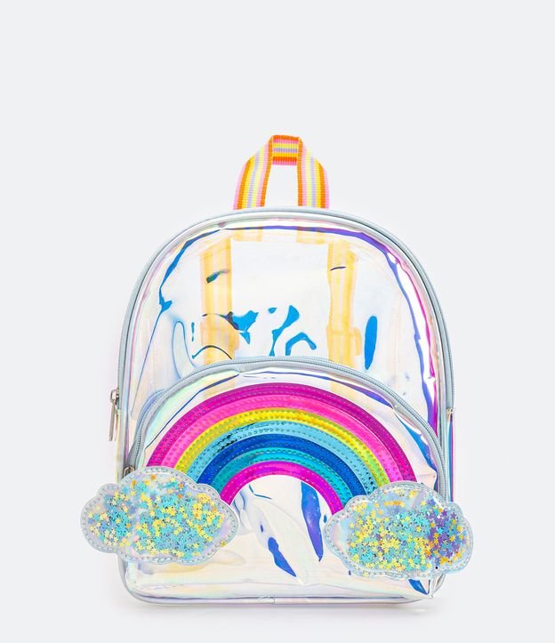 Bolsa Infantil Transparente com Patch de Arco-íris - Tam Ú
