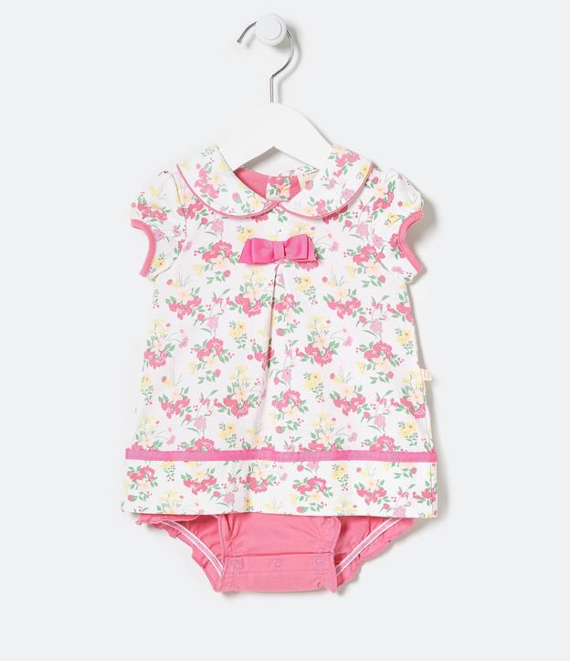 Vestido Body Infantil con Cuello Muñeca y Estampado Floral - Talle 0 a 18 meses Blanco 1