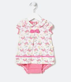 Vestido Body Infantil com Gola Boneca e Estampa Floral - Tam 0 a 18 meses