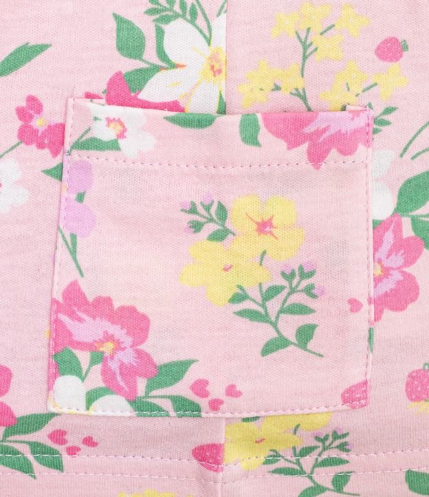 Conjunto Infantil Blusa con Estampado Floral Short Rayado y Accesorio para el Pelo - Talle 0 a 18 meses Rosado 4