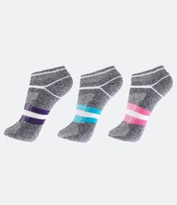 Kit 3 Meias Invisíveis em Poliamida com Listras Coloridas