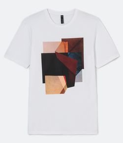 Camiseta Manga Curta em Algodão com Estampa Geométrica