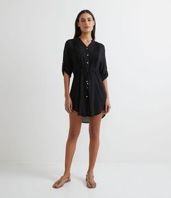 Saída de Praia Bata em Viscose Texturizada com Pregas Frontais