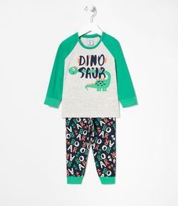 Pijama Infantil Longo Estampa de Dinossauro - Tam 1 a 4 anos