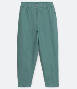 Calça Cenoura em Linho com Cós em Elástico e Costura Frontal