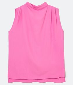 Blusa com Gola Alta sem Manga em Crepe com Pregas nos Ombros
