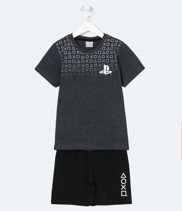 Pijama Infantil Curto Estampa Playstation - Tam 5 a 14 anos Medium Grey  Melange - Renner