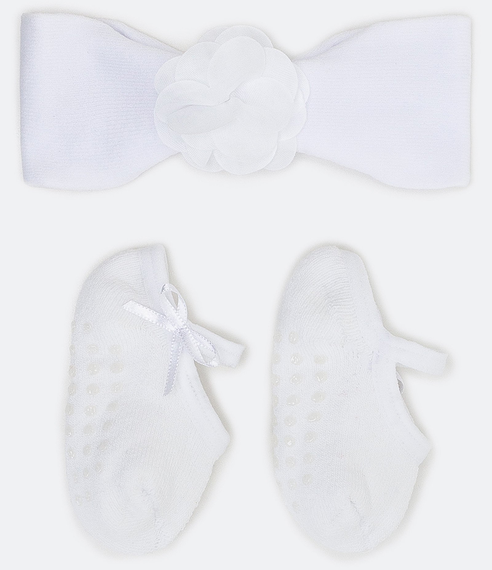Kit Meia Sapatilha e Faixa de Cabelo - Tam  0 a 12 Meses Branco Neve 1