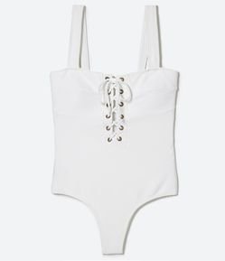 Maiô em Poliamida Canelada com Decote Reto e Alça Larga