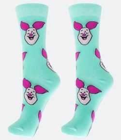 Meia Cano Alto Individual Estampa Leitão