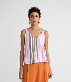 Blusa Regata em Viscose Listrada