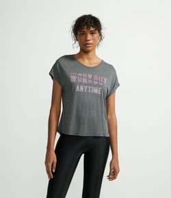 Camiseta Esportiva Manga Curta em Viscose com Estampa Escrita Workout Anytime