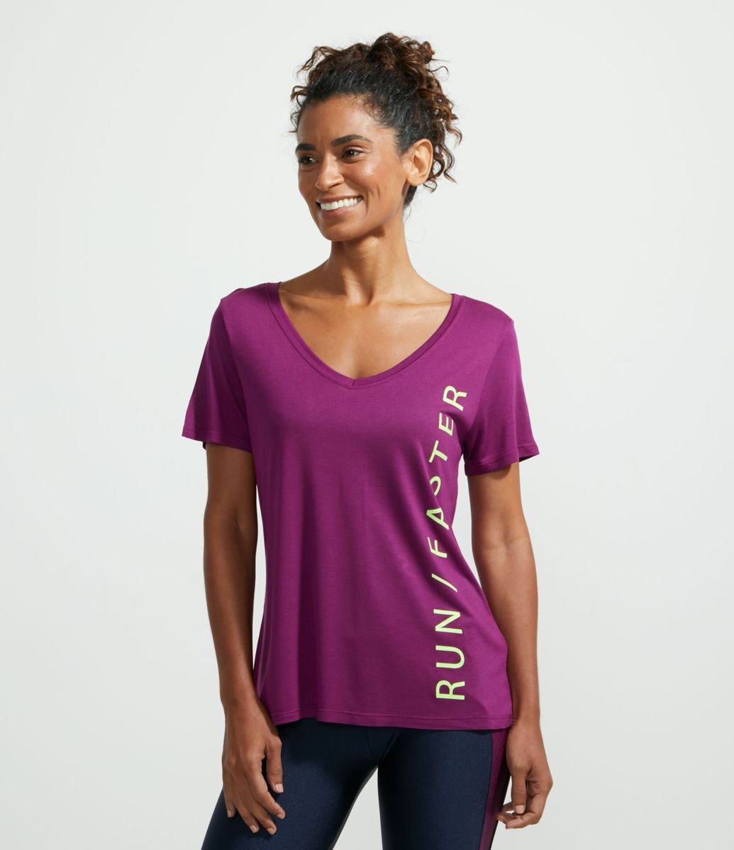 Menor preço em Camiseta Esportiva em Viscose com Decote V Estampa Run Faster