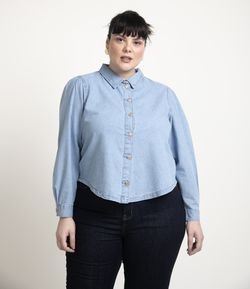 Camisa Jeans com Mangas Bufante Curve & Plus Size