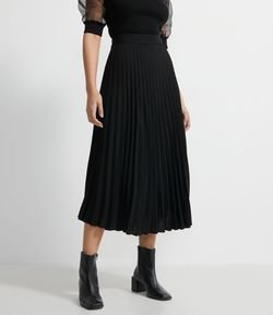 Saia Midi Plissada em Crepe Sem Estampa