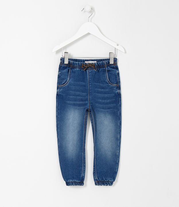 Calça Infantil Jogger em Jeans com Cós Elástico e Amarração - Tam 1 a 5 Anos - Cor: Azul - Tamanho: 01