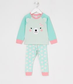 Pijama Infantil Longo Estampa de Urso com Orelhinhas 3D - Tam 1 a 4 anos