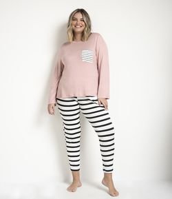 Pijama Blusa Manga Longa e Calça em Viscolycra Curve & Plus Size