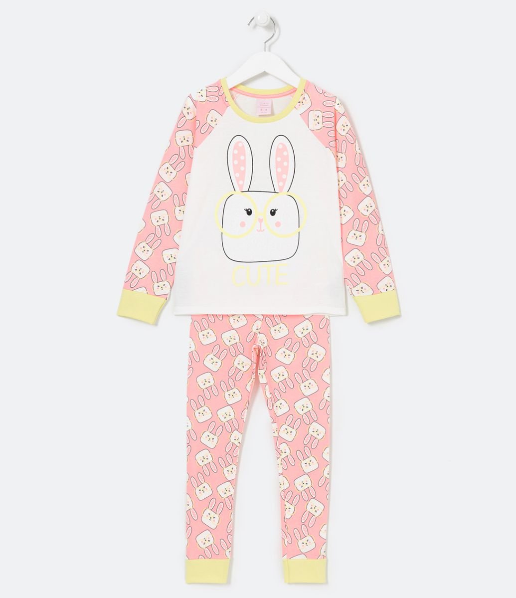 Pijama Infantil Longo Estampa de Coelho com Óculos - Tam 5 a 14 anos Menor preço em Pijama Infantil Longo Estampa de Coelho com Óculos - Tam 5 a 14 anos