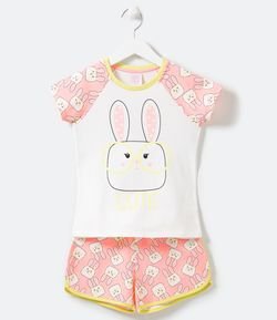Pijama Infantil Corto en Algodón con Estampado de Conejito