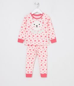 Pijama Infantil Longo Estampa de Urso e Corações - Tam 1 a 4 anos