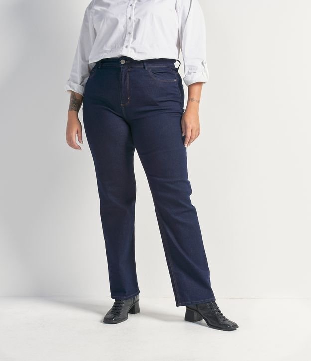 Pantalón Recto Jeans sin Estampado Curve & Plus Size Azul 1