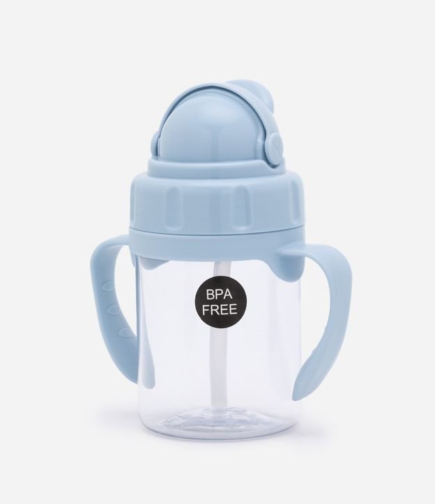 Botella Infantil en Plástico con Pajita y Asa Azul 1