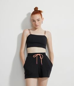 Blusa Cropped Sem Mangas com Lettering nas Alças