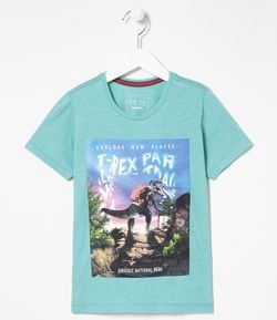 Camiseta Infantil em Algodão Estampa T-Rex - Tam 5 a 14 anos