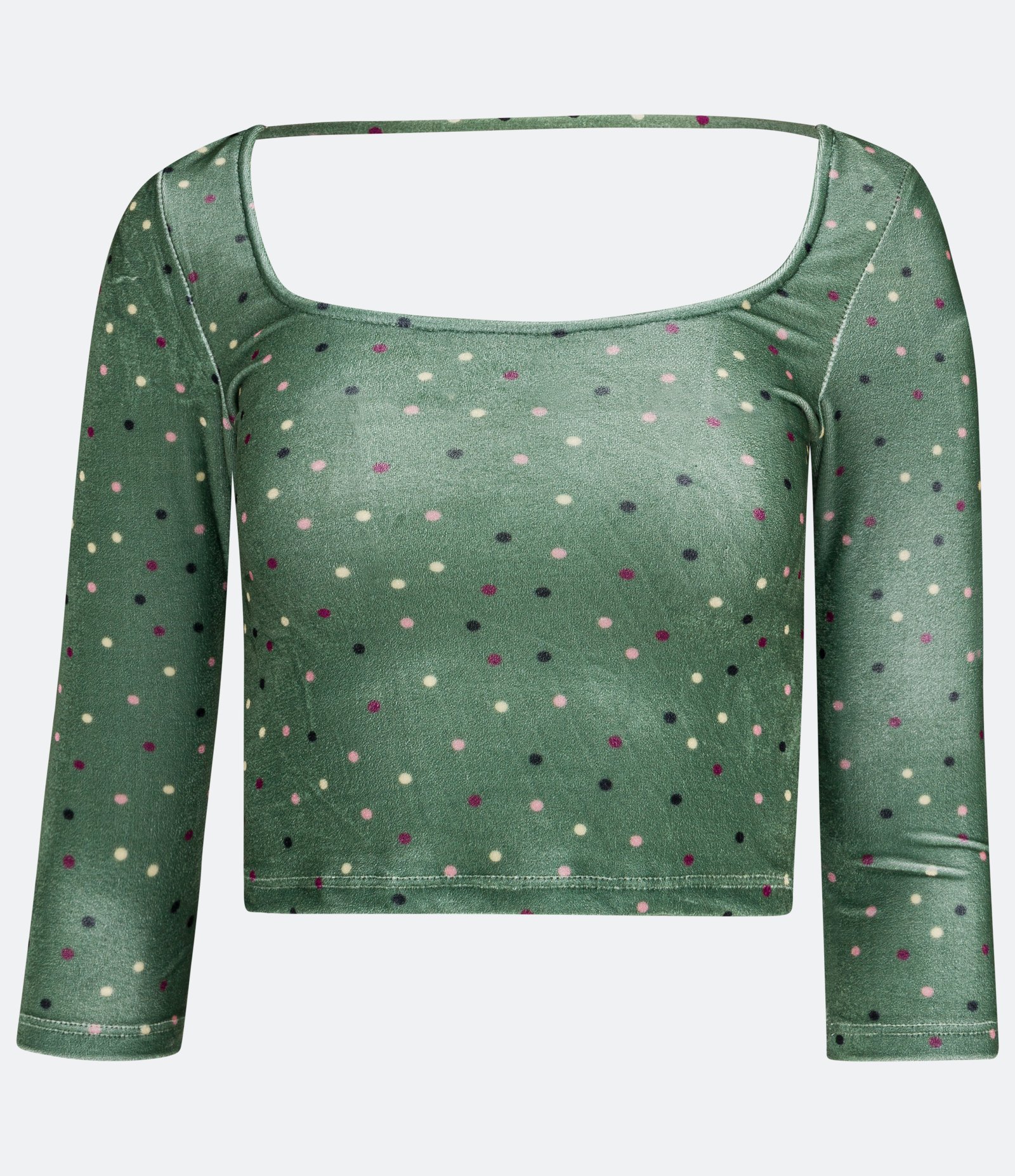 Blusa em Veludo com Estampa Poá Decote Quadrado e Manga 3/4 Verde 6