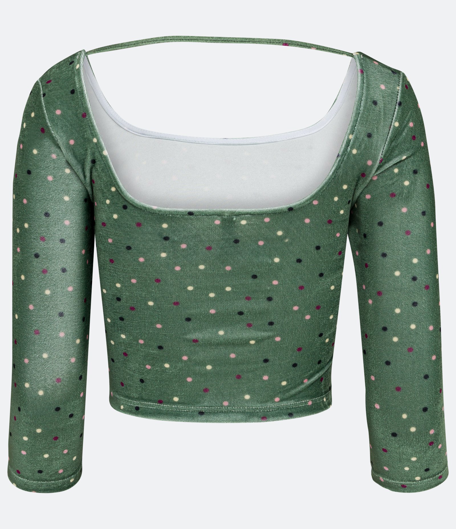 Blusa em Veludo com Estampa Poá Decote Quadrado e Manga 3/4 Verde 7