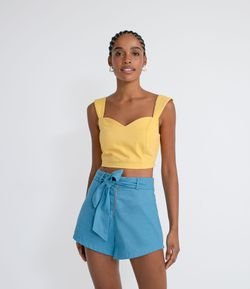 Blusa Regata Cropped em Algodão com Lastex nas Costas