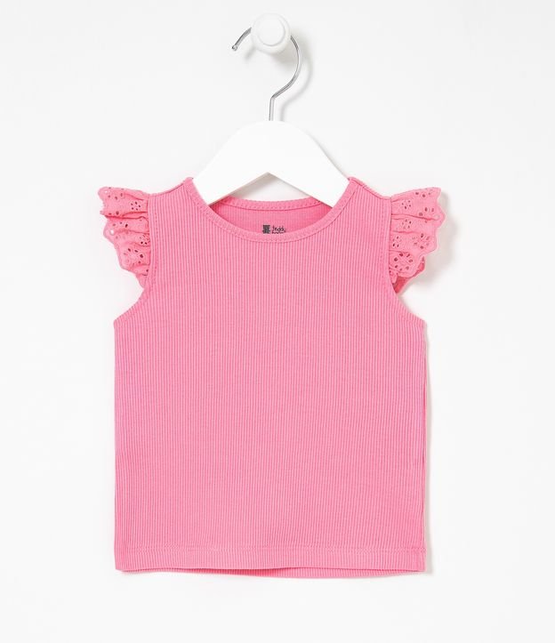 Blusa Infantil com Babado Broderie - Tam 0 a 18 meses