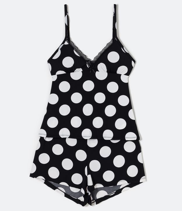 Pijama Short Doll con Blusa de Tirantes y Short Estampado de Lunares Negro 5