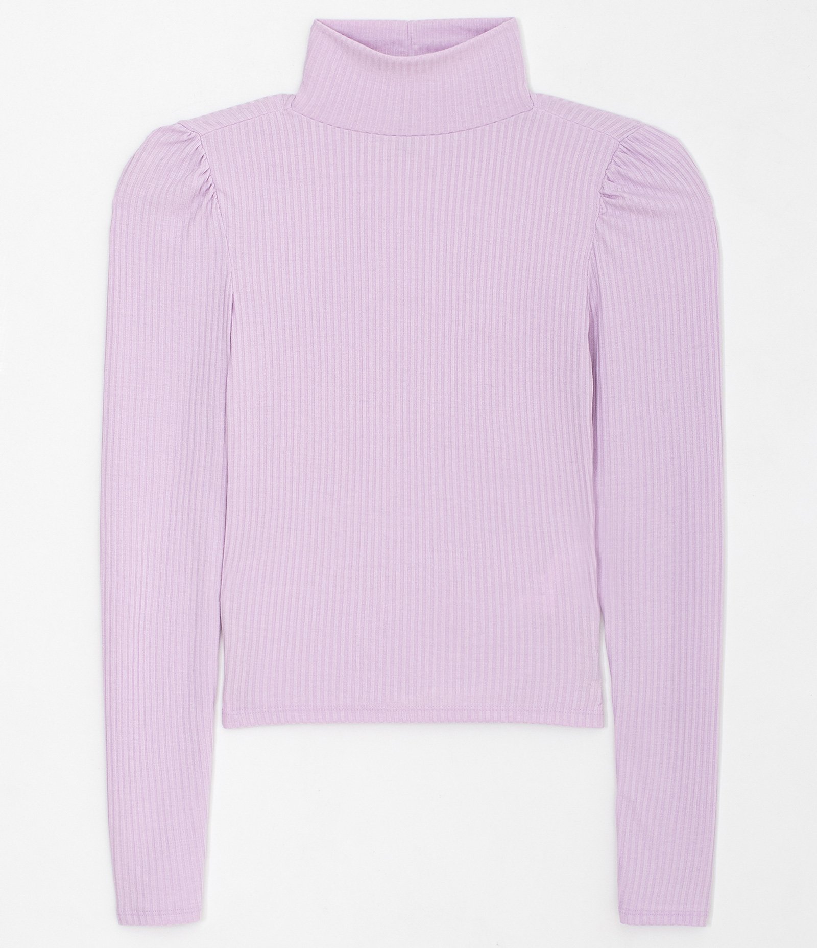 Blusa em Ribana com Gola Alta e Manga Bufante Roxo 1