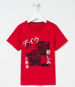 Camiseta Infantil em Algodão Estampa Mangá - Tam 5 a 14 anos