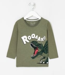 Camiseta Infantil Estampa Frente e Costas de Dinossauros - Tam 1 a 5 anos