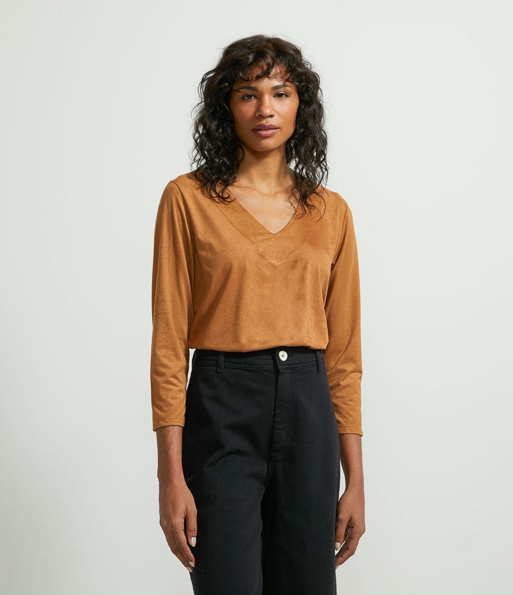 blusa manga longa suede