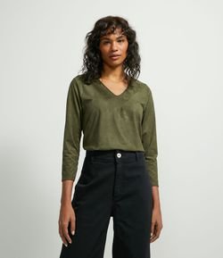 Blusa Manga Longa com Decote V