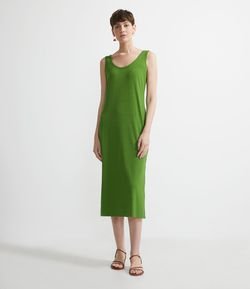 Vestido Midi em Ribana Canelado sem Mangas