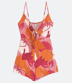 Macaquinho em Viscose com Estampa de Frutas e Pássaros