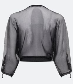 Blusa Cropped em Tule Metalizado com Decote V Transpassado