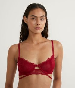 Sutiã em Renda com Tule sem Bojo com Aro e Corrente na Alça