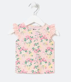 Blusa Infantil Estampa Floral com Babados em Laise - Tam 0 a 18 meses