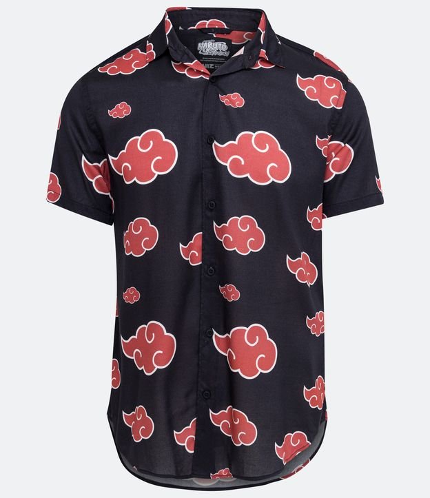 Camisa Manga Curta em Viscose com Estampa Akatsuki Preto 5