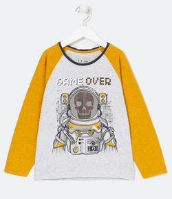 Camiseta Infantil Estampa Caveira Astronauta - Tam 5 a 14 anos