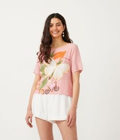 Blusa em Viscose com Estampa Borbobike e Manga Curta